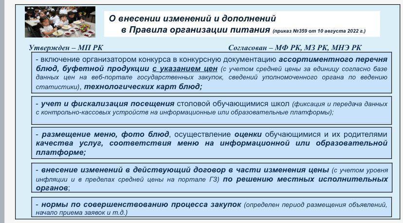 О внесении изменений  и дополнений в Правила организации питания